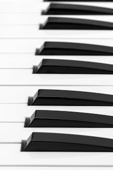 Detailed close-up of piano keys showcasing the contrast between black and white keys.